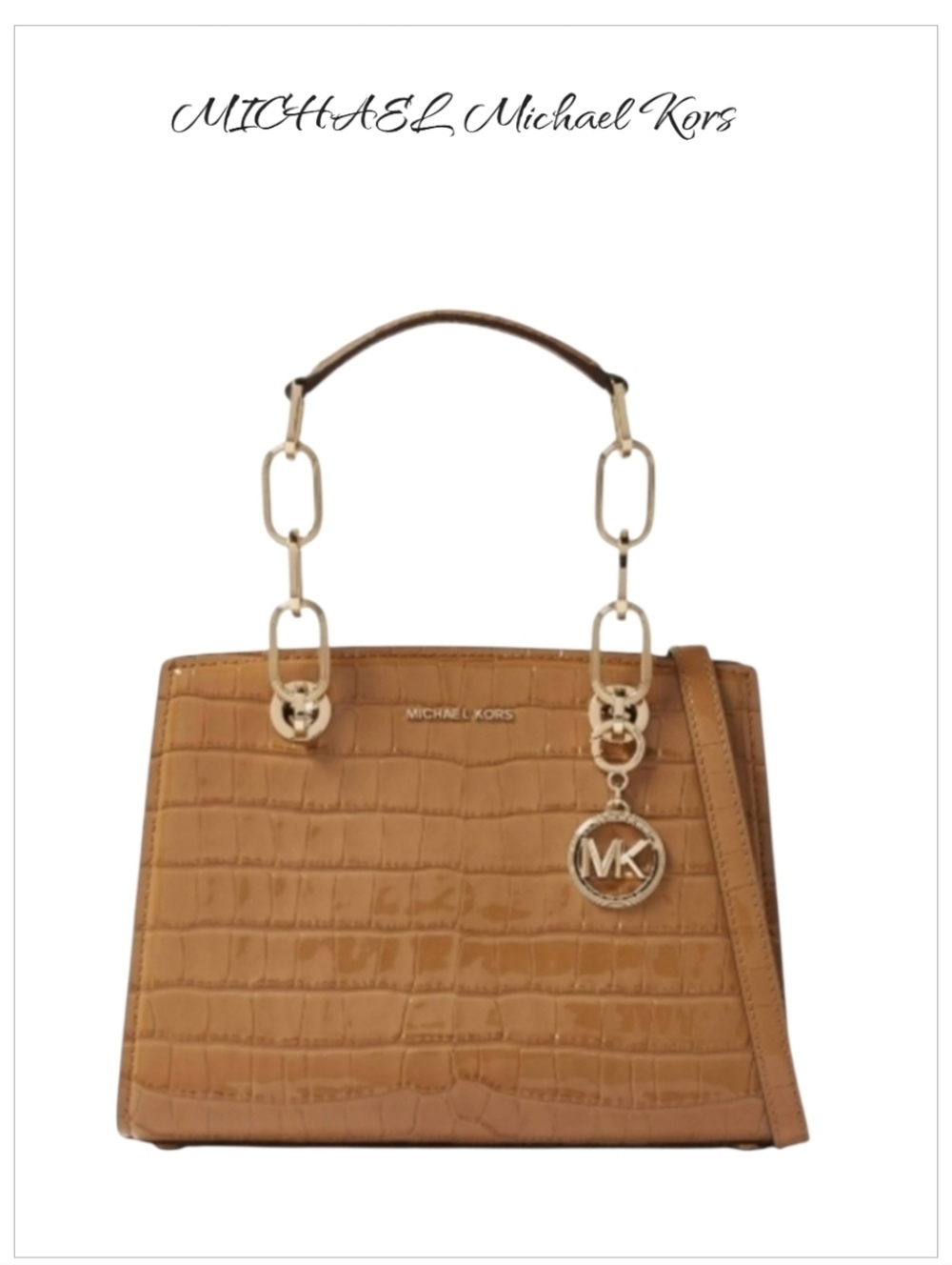 NWT Michael Kors Cynthia Small Croc Embossed Leather Satchel Chestnut